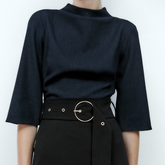 Zara Check Textured Top, Navy XS - Picture 1 of 9